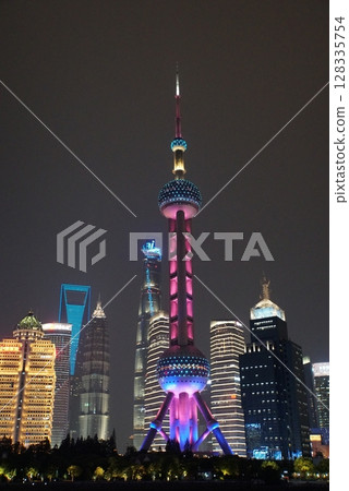 Shanghai night view from a boat 128335754