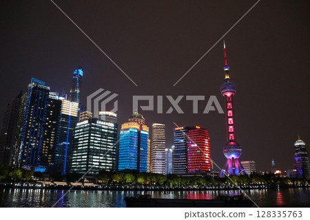 Shanghai night view from a boat Shanghai night view from a boat 128335763