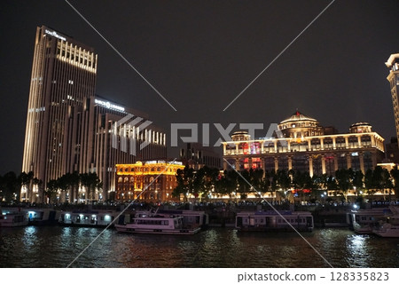 Shanghai night view from a boat 128335823