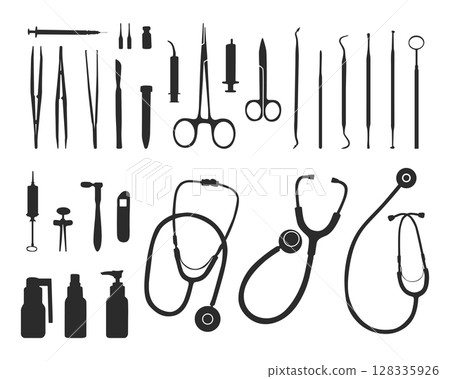Medical tools silhouette, Doctor tools silhouette, Medical equipment SVG Medical tools silhouette, Doctor tools silhouette, Medical equipment SVG 128335926
