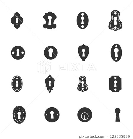 Keyhole silhouette, Vintage keyholes silhouette, Keyhole vector, Door key hole silhouette Keyhole silhouette, Vintage keyholes silhouette, Keyhole vector, Door key hole silhouette 128335939