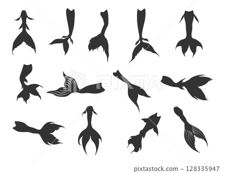 Mermaid tails silhouette, Tail silhouettes, Mermaid tail SVG, Mermaid tail vector illustraion 128335947