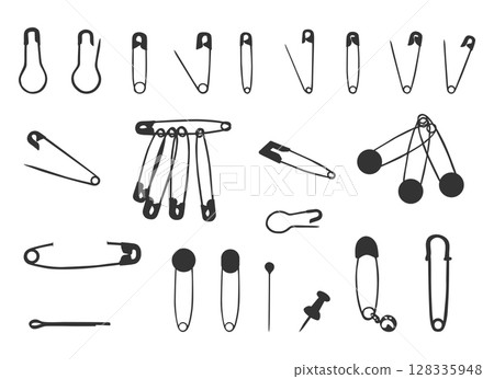 Safety pin silhouette, Safety pin SVG, Pin silhouette, Open safety pin, Closed safety pin silhouette, Safety pin bundle 128335948