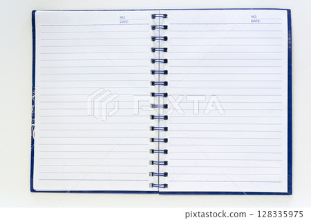 Open Spiral Notebook with Lined Pages, Business Journal Template Open Spiral Notebook with Lined Pages, Business Journal Template 128335975