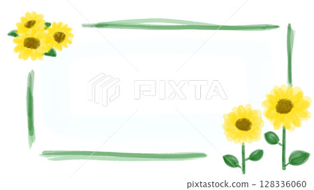 夏季可愛向日葵裝飾框架插圖 128336060