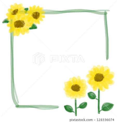 夏季可愛向日葵裝飾框架插圖 128336074