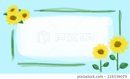 夏季可愛向日葵裝飾框架插圖 128336079