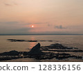 Eboshi Rock, sunrise, aerial view 128336156