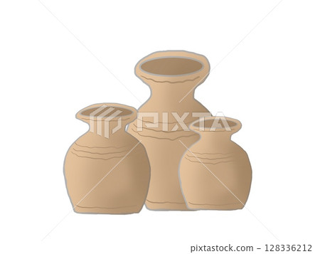 Illustration of a landscape with rows of large and small earthenware pots Illustration of a landscape with rows of large and small earthenware pots 128336212