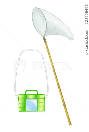 蝴蝶網和昆蟲籠的插圖 128336498