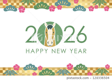 2026年馬年新年賀卡模板 128336504
