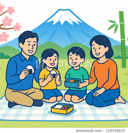 家庭在日本野餐和賞櫻花 128336625