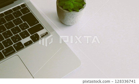 Business items, laptop, copy space, antique style, sepia, 16:9 128336741