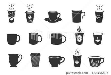 Coffee cup silhouette, Coffee and tea cups silhouette, Coffee and tea cups svg, Coffee cup svg, Tea cup silhouette, Tea cup svg, Ceramic cups silhouette, Tea and coffee cup icon set 128336894
