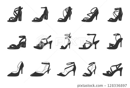 High heels silhouette, Woman shoe silhouettes, Shoes silhouettes, High heels shoes svg, Woman shoe svg, Shoes svg, Shoes clipart, High heels vector 128336897
