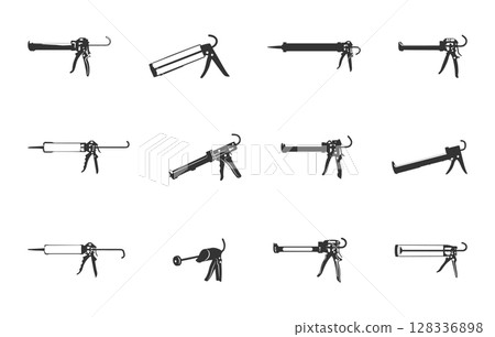 Caulk gun silhouette, Sealant caulking gun silhouette, Caulk gun svg, Caulking gun svg, Silicone caulk gun svg, Caulk gun empty svg, Sealant svg, Caulk gun vector set, Silicone caulk gun silhouette 128336898