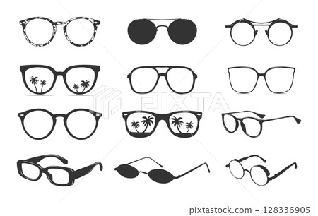 Sunglasses silhouette, Sunglasses svg, Glasses silhouette, Glasses svg, Sunglasses vector illustration. Sunglasses silhouette, Sunglasses svg, Glasses silhouette, Glasses svg, Sunglasses vector illustration. 128336905