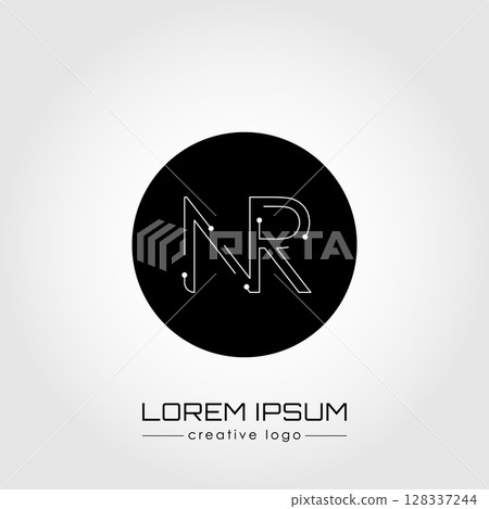 The creative logo is the letter N and R. A design element of a logo, business card, corporate sign or monogram. The idea of a thematic design 128337244