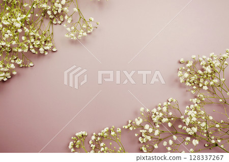 Space for copy background and flower decoration on pink background 128337267