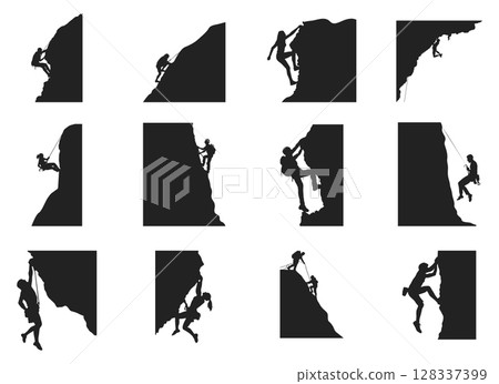 Mountain Climbing Silhouette, Mountain Climbing SVG, Mountain Climbing Vector 128337399