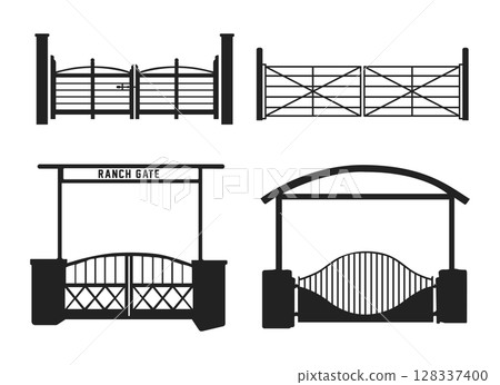 Ranch gate silhouette, Farm fence silhouette, Ranch gate SVG, Ranch gate illustration 128337400