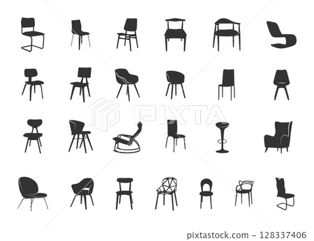 Modern chair silhouette, Modern furniture silhouette, Modern chair SVG, Modern chairs vector 128337406