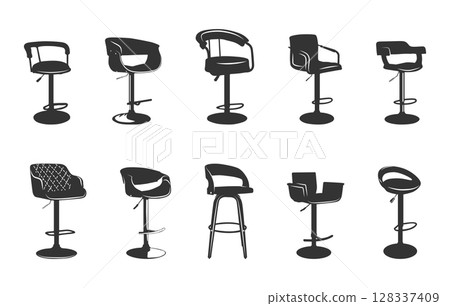 Barstool chair silhouette, Adjustable barstool silhouette, Bars tool chair svg, Hydraulic chair svg, Hydraulic chair silhouette, Barstool svg, Barstool chair vector illustration. 128337409