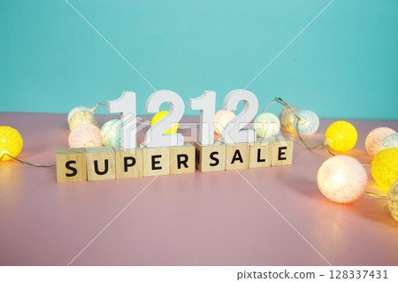 12.12 Super Sale Promotion and Marketing with cotton balls decoration 12.12 Super Sale Promotion and Marketing with cotton balls decoration 128337431