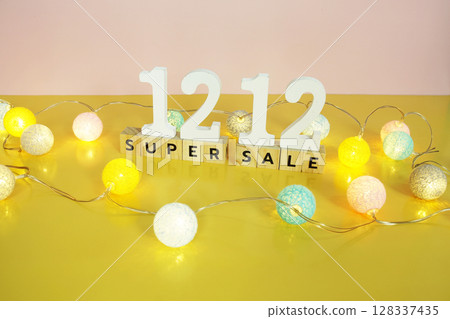 12.12 Super Sale Promotion and Marketing with cotton balls decoration 12.12 Super Sale Promotion and Marketing with cotton balls decoration 128337435