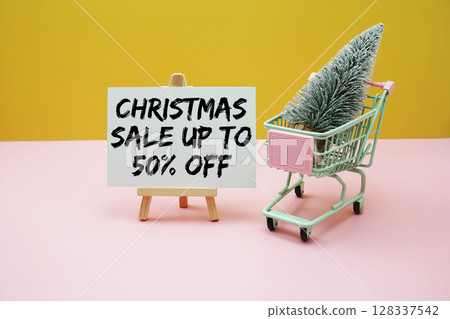 Christmas sale up to 50% off Promotion and Marketing with mini trolley shopping cart Christmas sale up to 50% off Promotion and Marketing with mini trolley shopping cart 128337542