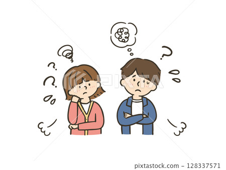 Illustration of a doubtful young couple Illustration of a doubtful young couple 128337571