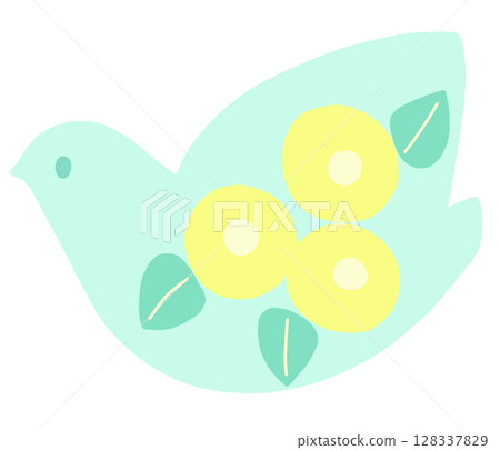 Yellow round flower pattern bird Yellow round flower pattern bird 128337829