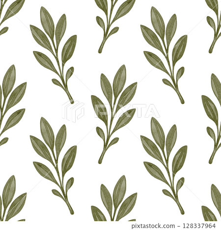 Green leaf branch seamless pattern illustration Green leaf branch seamless pattern illustration 128337964