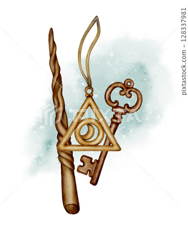 Magic wand with vintage key Magic wand with vintage key 128337981