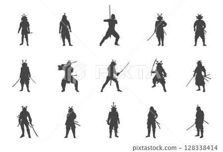 Samurai silhouette, Samurai svg, Samurai warriors silhouette, Samurai warriors svg, Samurai vector set. 128338414