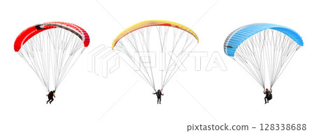 collection Bright colorful parachute on white background, isolated. collection Bright colorful parachute on white background, isolated. 128338688