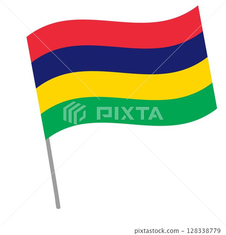 Mauritius national flag flutters with flagpole Mauritius national flag flutters with flagpole 128338779