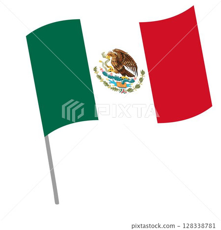 Mexico national flag flutters with flagpole Mexico national flag flutters with flagpole 128338781