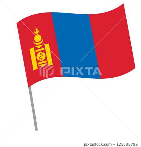 Mongolia national flag flutters with flagpole 128338789