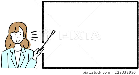 A woman in a suit explaining with a pointer 128338956