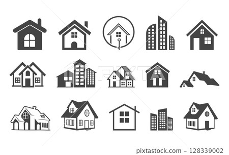 Real Estate Silhouette Logo Set, Real Estate Logo Icon, Creative House Logo Collection, Real Estate Logo Design Bundle, Property Logo Design, Real Estate Logo Bundle 128339002