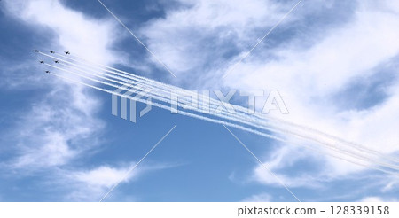 Summer in Osaka, Blue Impulse flying in the summer sky, Kansai Expo held under the sky of Osaka, thank you Blue Impulse 128339158