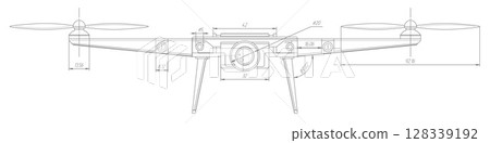 Drone technical drawing.Quadcopter.Technological innovation.Flying robot outline.Vector illustration. 128339192
