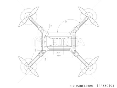 Flying robot outline.Aircraft technical drawing.Drone Technological innovation.Vector illustration. Flying robot outline.Aircraft technical drawing.Drone Technological innovation.Vector illustration. 128339193