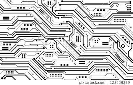 Abstract black circuit board technology connected lines electronics elements computer motherboard chip processor semiconductor digital on white background vector. 128339229