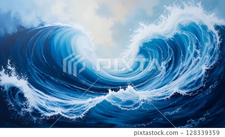 一幅描繪大海狂野而美麗的畫作 128339359