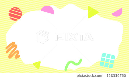 Retro pop fluid shapes and memphis pattern background in yellow 128339760