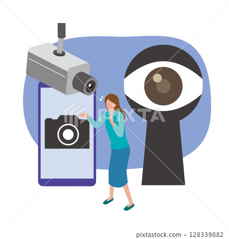 Woman being spied on by security camera 128339882