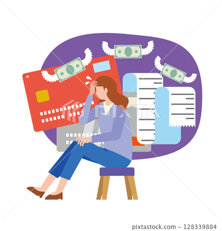 女人擔心信用卡帳單 128339884