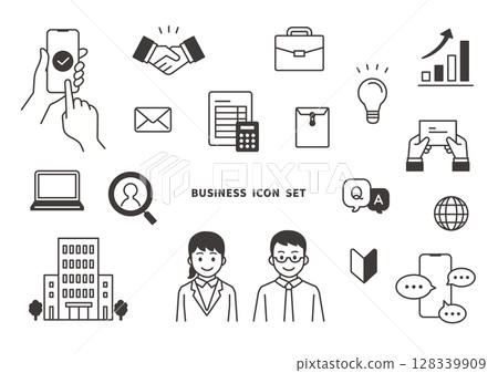 簡單的商業和辦公室圖標集（黑白，向量相容） 128339909